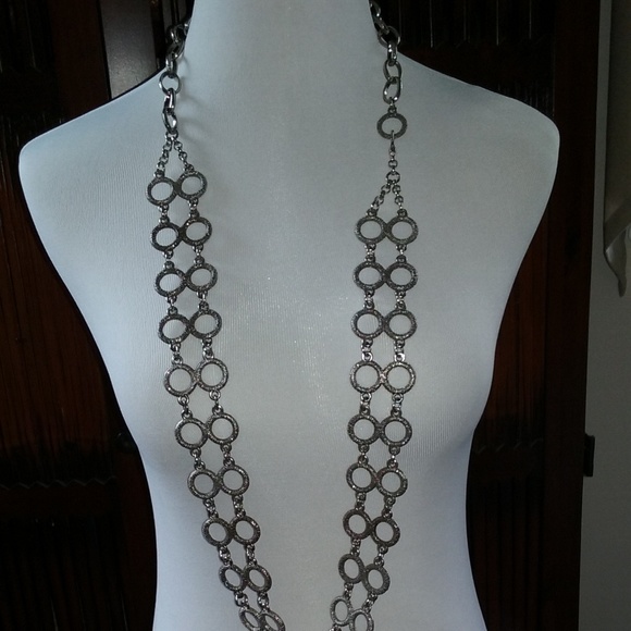 Accessories - Long silver-tone double circle link belt/necklace